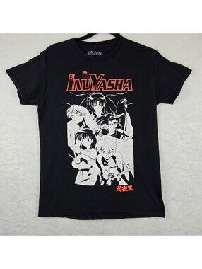 InuYasha Graphic T-Shirt Black Size S Anime Characters Cotton